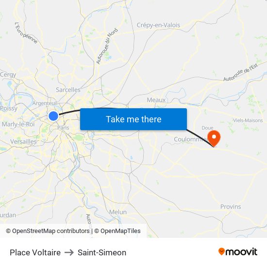 Place Voltaire to Saint-Simeon map