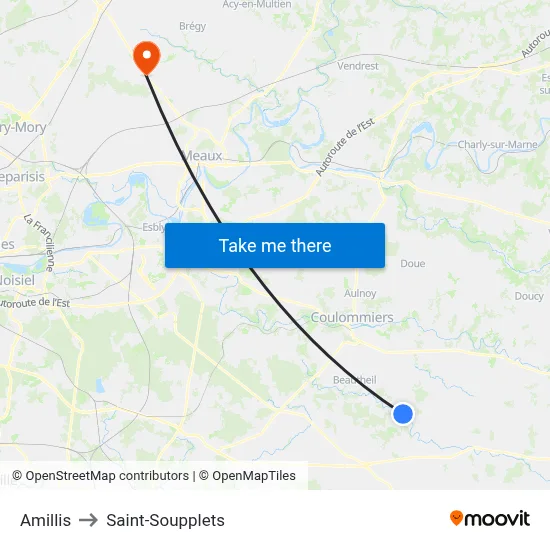 Amillis to Saint-Soupplets map