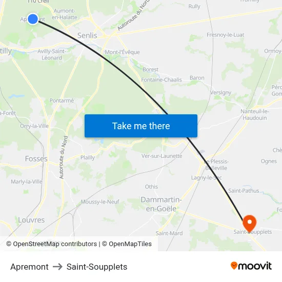 Apremont to Saint-Soupplets map