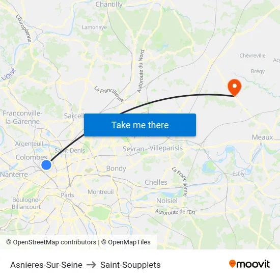 Asnieres-Sur-Seine to Saint-Soupplets map