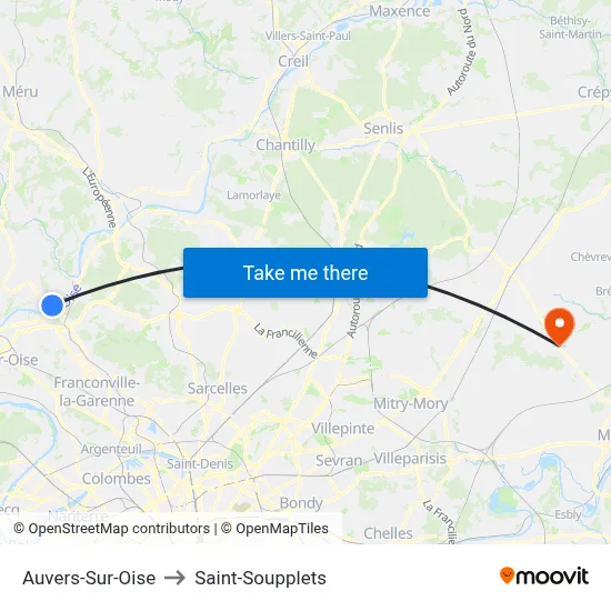 Auvers-Sur-Oise to Saint-Soupplets map