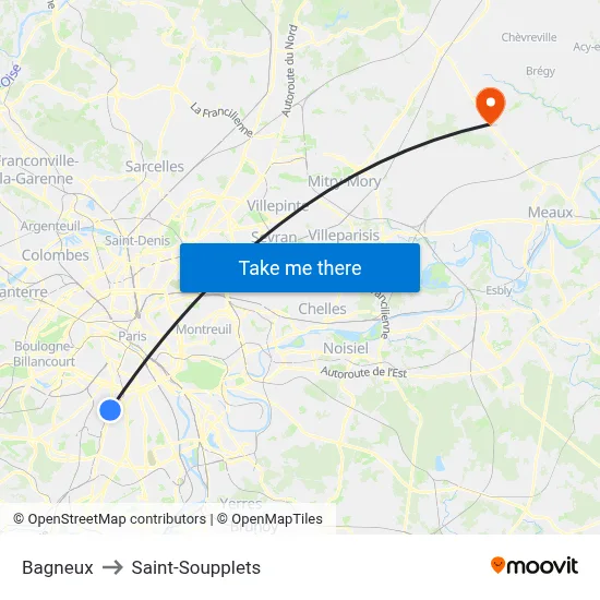 Bagneux to Saint-Soupplets map