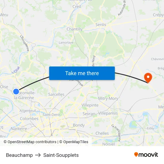 Beauchamp to Saint-Soupplets map