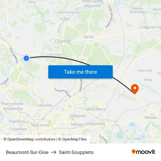 Beaumont-Sur-Oise to Saint-Soupplets map