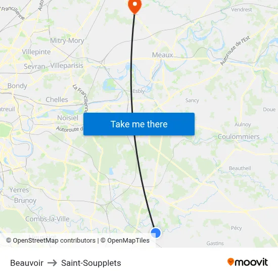Beauvoir to Saint-Soupplets map