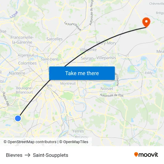 Bievres to Saint-Soupplets map
