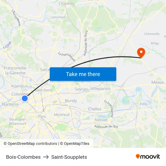 Bois-Colombes to Saint-Soupplets map