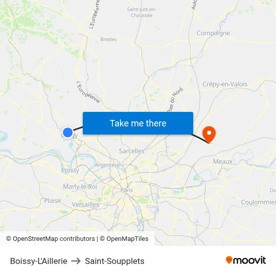 Boissy-L'Aillerie to Saint-Soupplets map