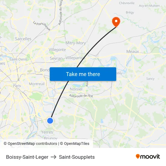 Boissy-Saint-Leger to Saint-Soupplets map