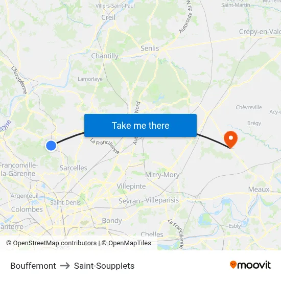 Bouffemont to Saint-Soupplets map