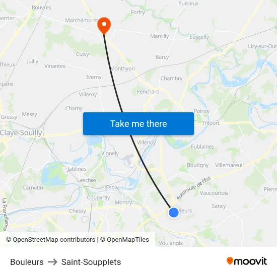 Bouleurs to Saint-Soupplets map