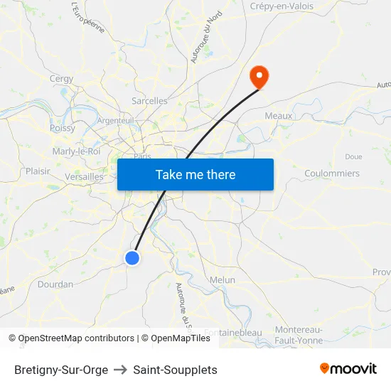 Bretigny-Sur-Orge to Saint-Soupplets map