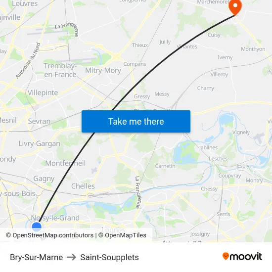 Bry-Sur-Marne to Saint-Soupplets map