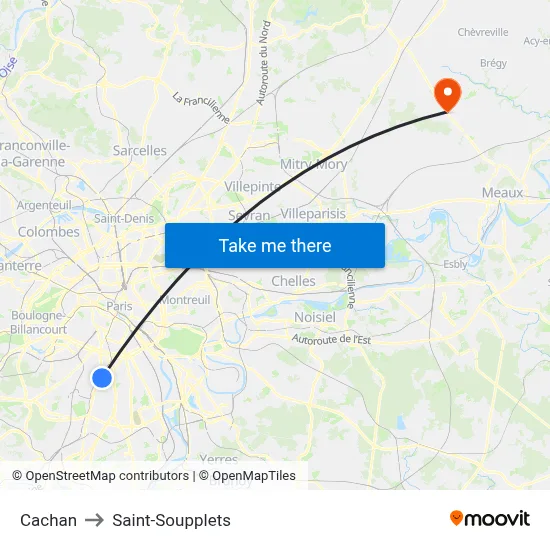 Cachan to Saint-Soupplets map