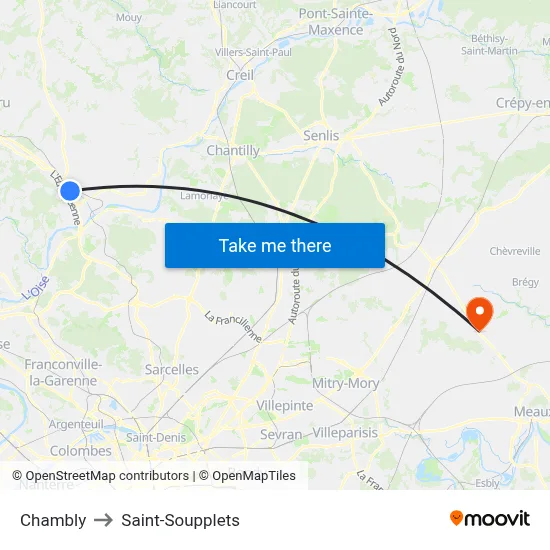 Chambly to Saint-Soupplets map