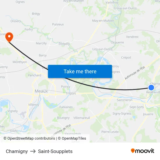 Chamigny to Saint-Soupplets map