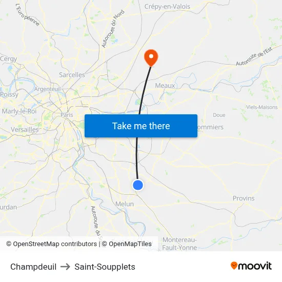 Champdeuil to Saint-Soupplets map