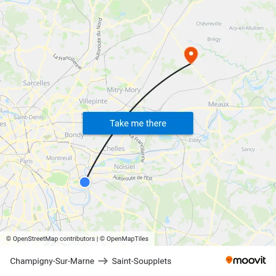 Champigny-Sur-Marne to Saint-Soupplets map