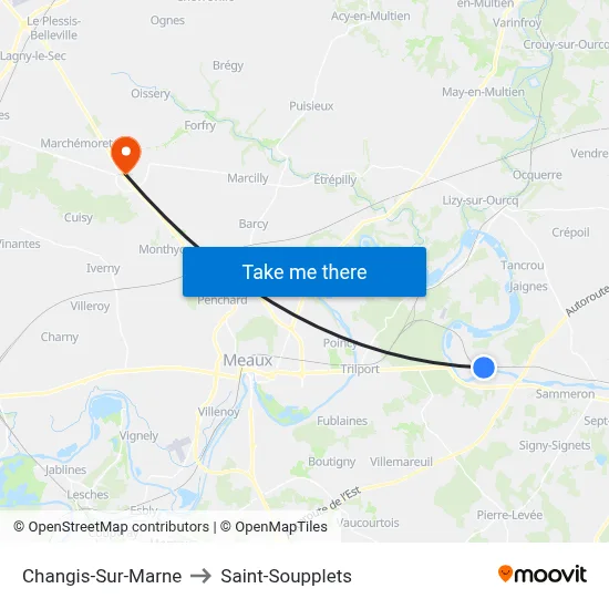 Changis-Sur-Marne to Saint-Soupplets map