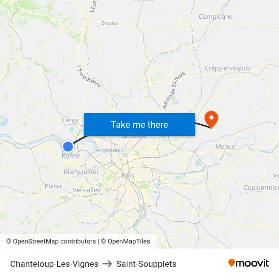 Chanteloup-Les-Vignes to Saint-Soupplets map