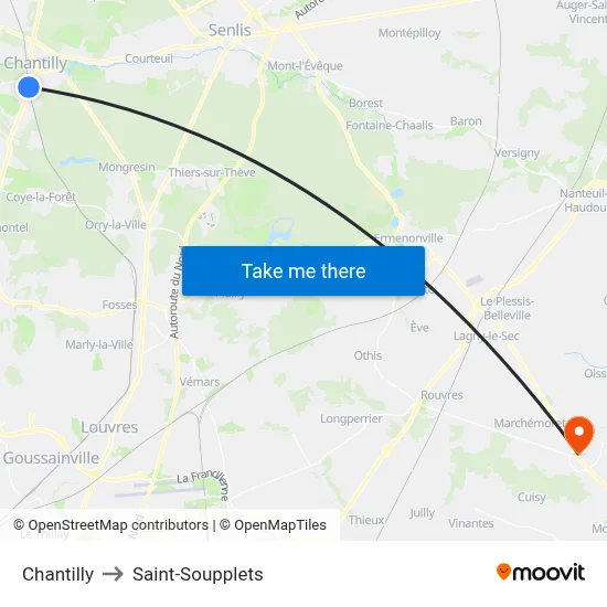 Chantilly to Saint-Soupplets map