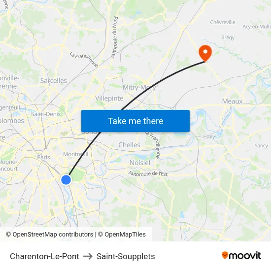 Charenton-Le-Pont to Saint-Soupplets map