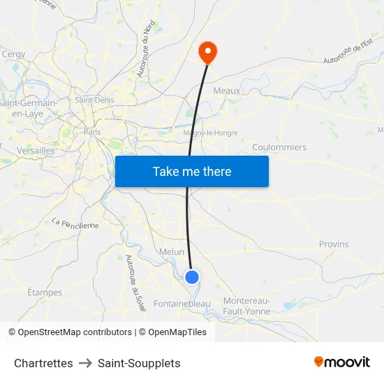 Chartrettes to Saint-Soupplets map