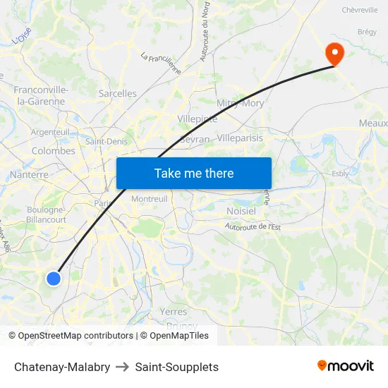 Chatenay-Malabry to Saint-Soupplets map
