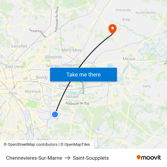 Chennevieres-Sur-Marne to Saint-Soupplets map