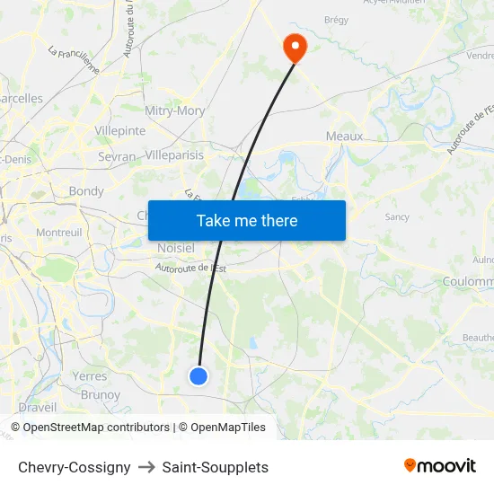 Chevry-Cossigny to Saint-Soupplets map