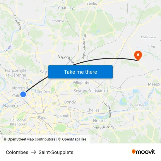 Colombes to Saint-Soupplets map