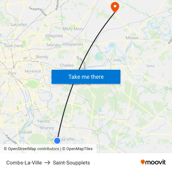 Combs-La-Ville to Saint-Soupplets map