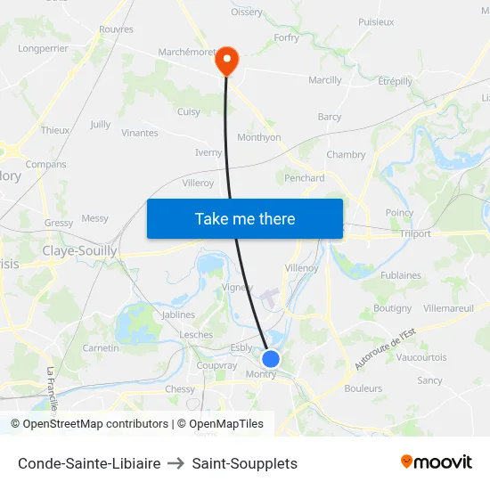 Conde-Sainte-Libiaire to Saint-Soupplets map