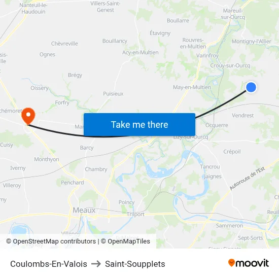 Coulombs-En-Valois to Saint-Soupplets map