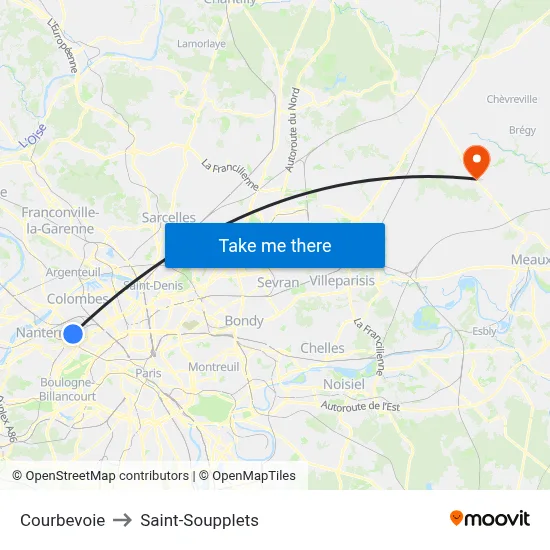 Courbevoie to Saint-Soupplets map