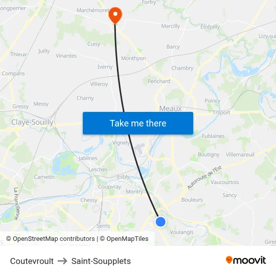 Coutevroult to Saint-Soupplets map