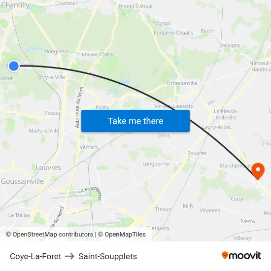 Coye-La-Foret to Saint-Soupplets map