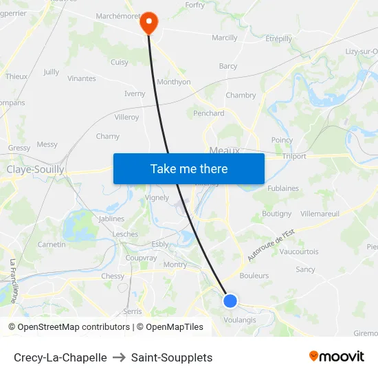 Crecy-La-Chapelle to Saint-Soupplets map