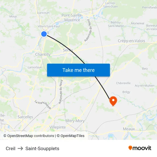 Creil to Saint-Soupplets map