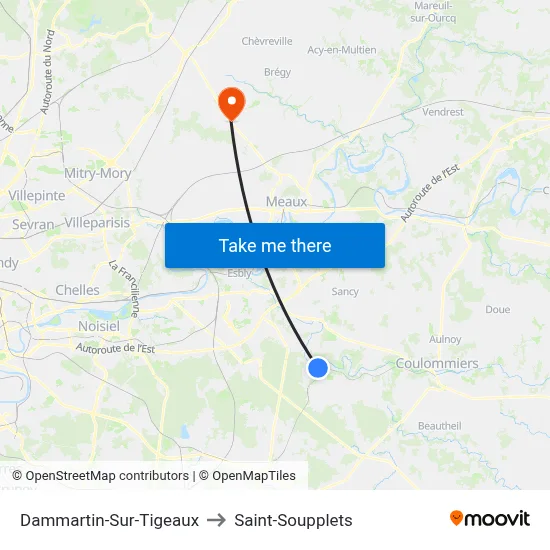 Dammartin-Sur-Tigeaux to Saint-Soupplets map