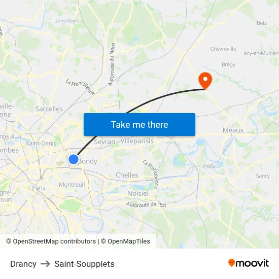 Drancy to Saint-Soupplets map