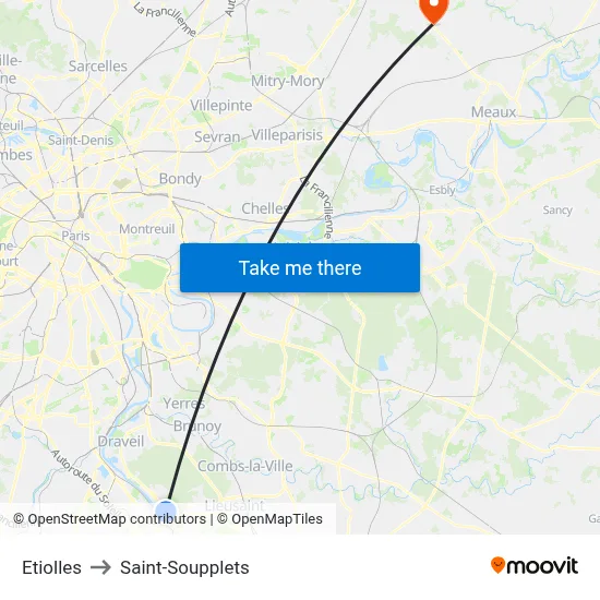 Etiolles to Saint-Soupplets map