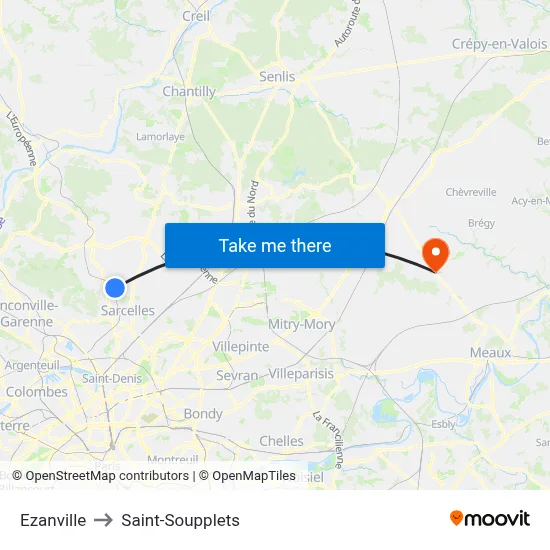 Ezanville to Saint-Soupplets map