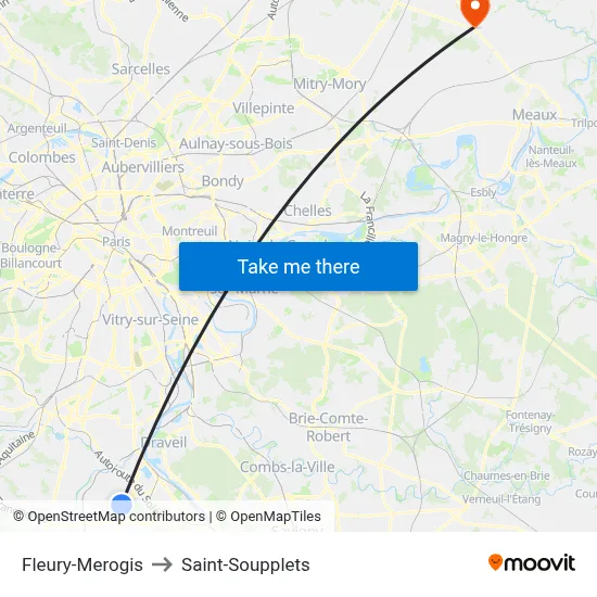 Fleury-Merogis to Saint-Soupplets map