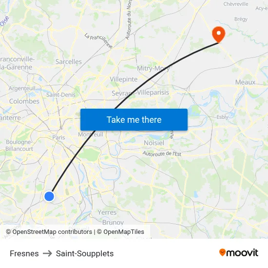 Fresnes to Saint-Soupplets map