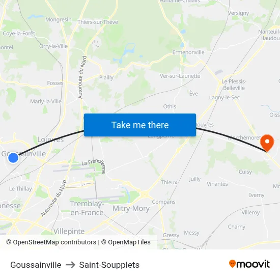 Goussainville to Saint-Soupplets map