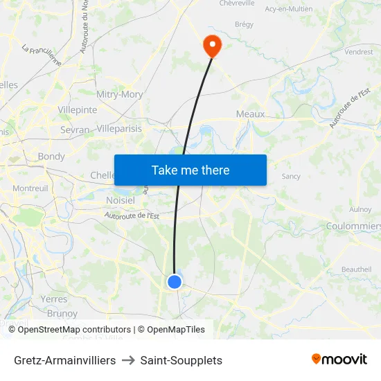 Gretz-Armainvilliers to Saint-Soupplets map