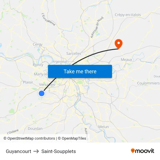Guyancourt to Saint-Soupplets map