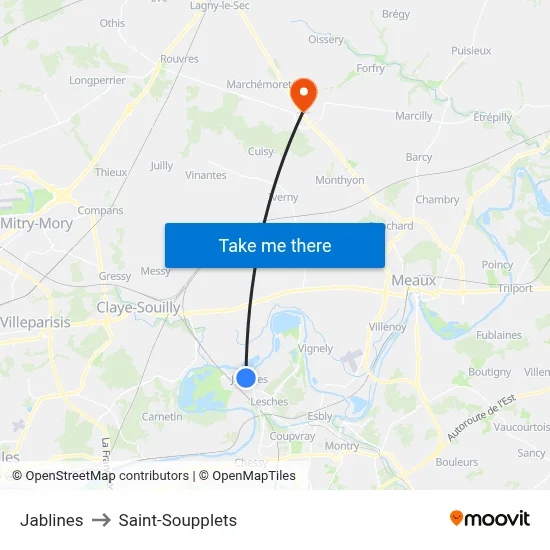 Jablines to Saint-Soupplets map