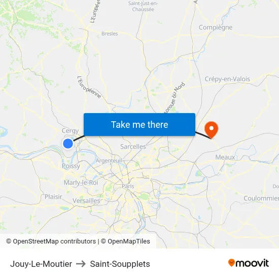 Jouy-Le-Moutier to Saint-Soupplets map